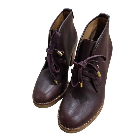 Coach Nikol Bootie Women's 5B Burgundy Leather Lace Up Block Heel Boots Q1666 - Picture 2 of 8